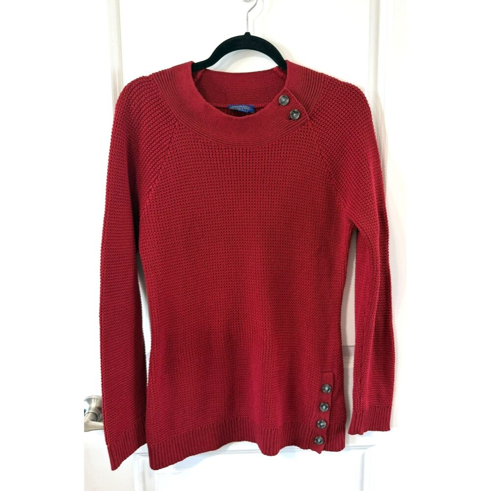 Pendleton Sweater Womens Large Red waffle Knit buttons Pullover Cotton/Rayon